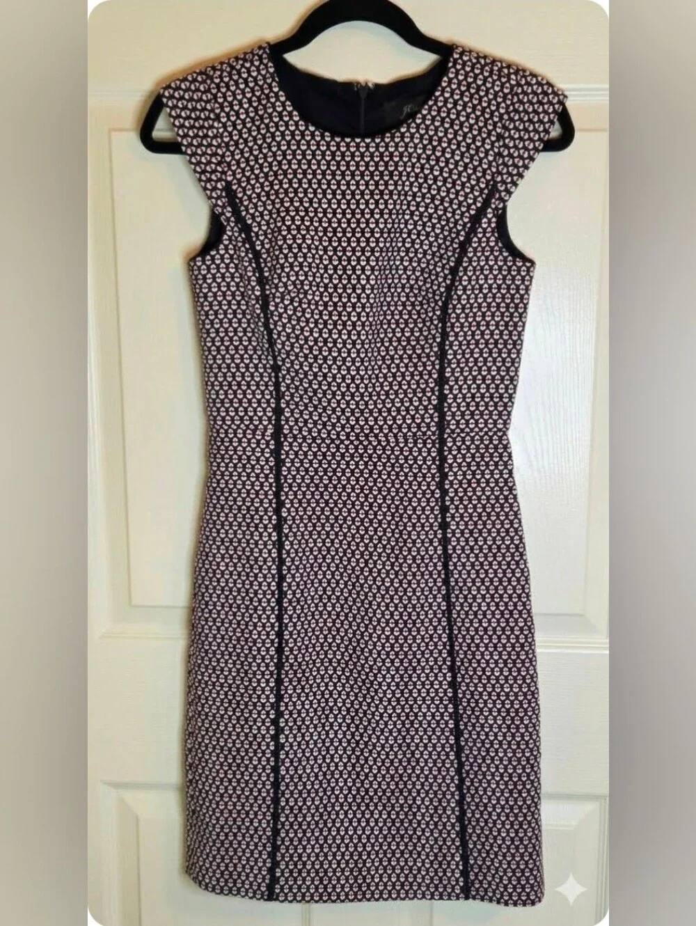 J.Crew Cap Sleeve Matelasse Sheath Dress Navy Red Geometric Dot Lined Size 00
